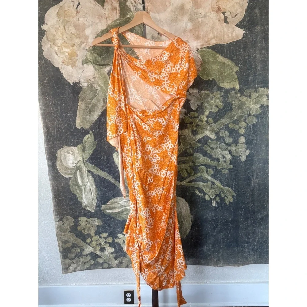 Commission Snipped Daisy Floral Asymmetric Ruched Dress Size‎ 6 - Picture 8 of 10